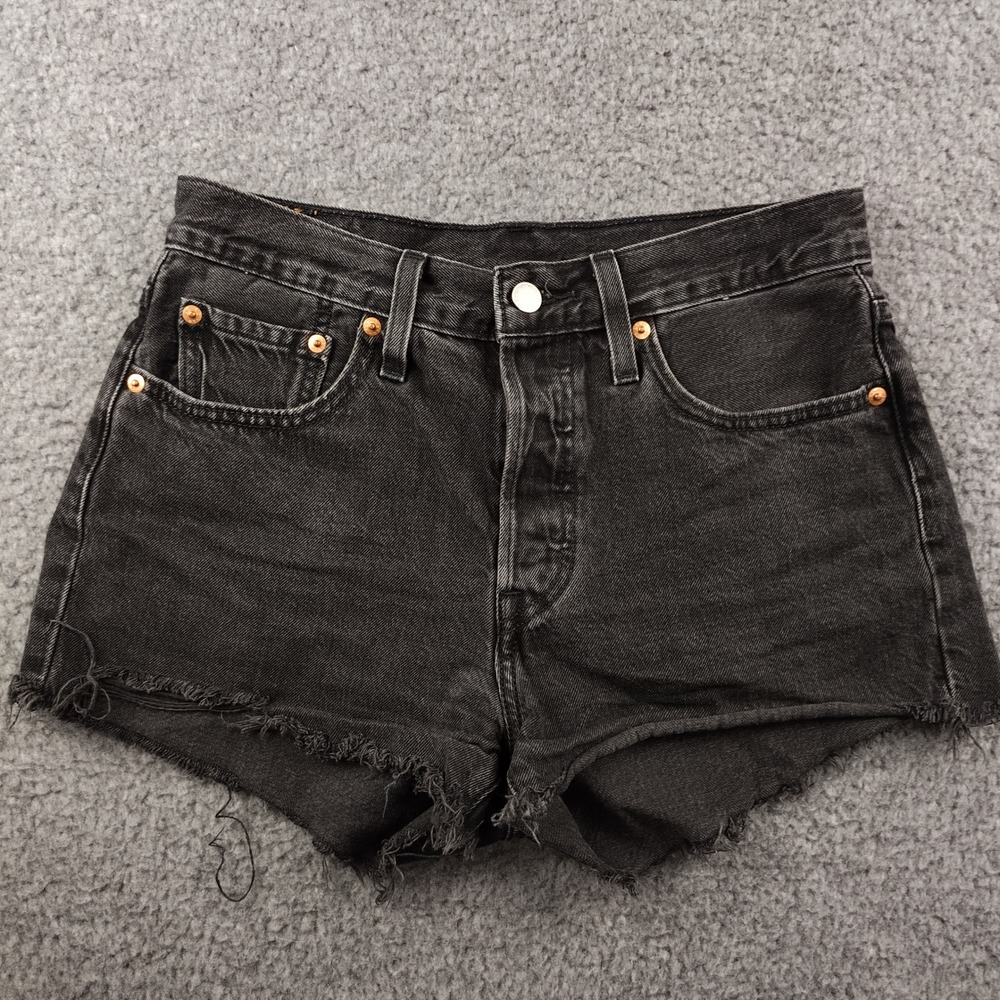 Levis Denim Shorts Sz 27 501 Original Cut-Off Black Denim Rodeo Cowgirl